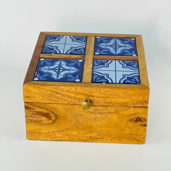 Blue Tile Wood Box - As Is - 7 1/2 x 4 1/8” - Picture 7 of 7